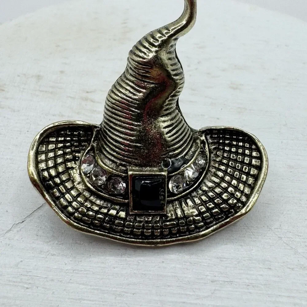 Witches Hat Brooch Pin Witchy Halloween Gary Potter Gold Tone